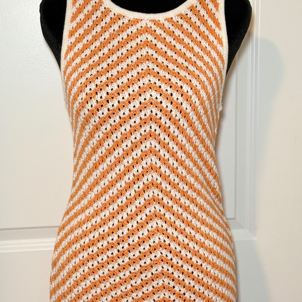 Gianni Bini Womens Orange White Chevron Knit Sleeveless Bodycon Dress Small